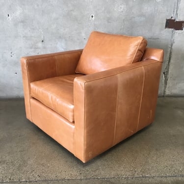 Crate & Barrel Camel Leather Libby Swivel Chair
