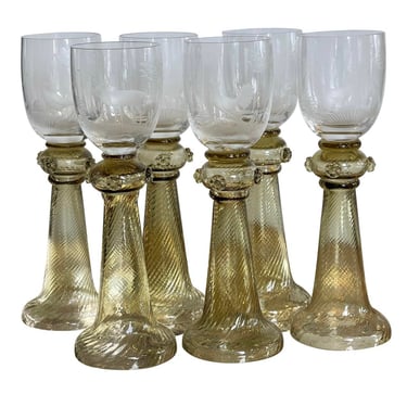 Gorsuch Glass Hunt Wine Stems W Engraved Animals - Set of 