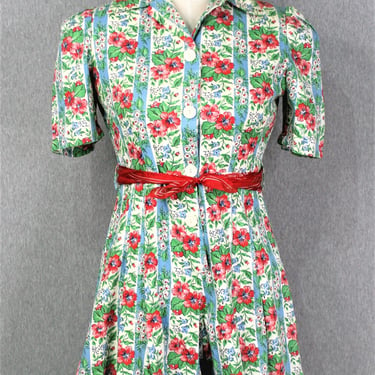 1940's - Cotton Romper - Pin Up -  Rosie the Riviter - by Love - Estimated size S 