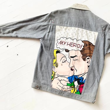 1980s Rhinestone Lichtenstein Comic Denim Jacket 