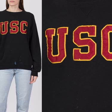 Vintage 90s USC Sweatshirt - Men's Large | Unisex Black Graphic Collegiate V-Stitch Pullover 
