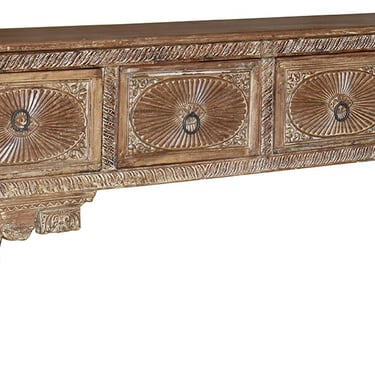 Stunning 105” Hand Carved Natural Teak Console Table from Terra Nova Designs Los Angeles 
