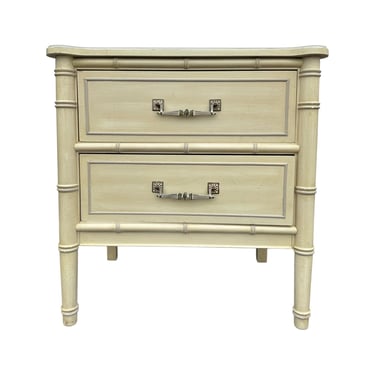 Faux Bamboo Nightstand by Henry Link Bali Hai - One Vintage Creamy White End Table Hollywood Regency Coastal Style 