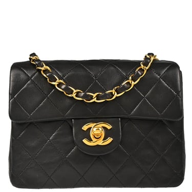 Chanel 1994-1996 Black Lambskin Mini Classic Square Flap Shoulder Bag