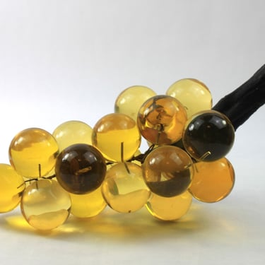 Vintage Lucite Acrylic Grape Cluster Sun Yellow on Wood 