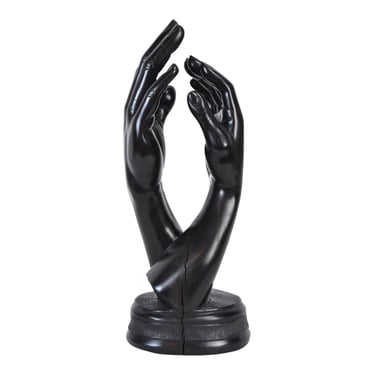 Vintage Hand Carved Ebony Wood Sculpture Pair of Interlaced Hands 