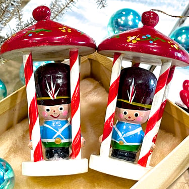 VINTAGE: 2pcs - Wooden Soldier Ornaments - Hand Painted Ornaments - Christmas Ornaments - SKU 16-A1-00006762 
