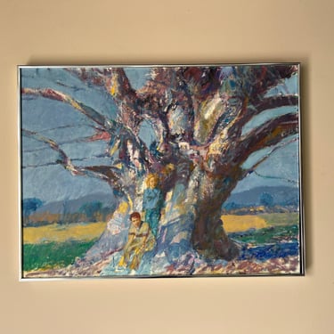 60's Anton Sipos Impressionist Tree - Landscape Oil on Canvas Painting, Framed 