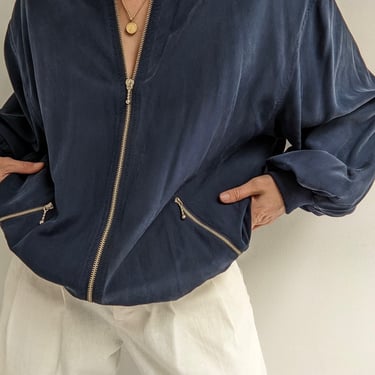 Incredible Vintage Jaeger Faded Navy Silk Bomber