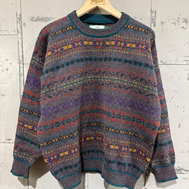 Vintage Wool Gokey Company Geometric Striped Sweater Multi Color Retro Knitwear 