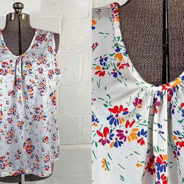 Vintage Rainbow Floral Tank Top Summer Sleeveless Shirt Flowers Plus Curvy Volup XL XXL 1XL 2XL 1970s 