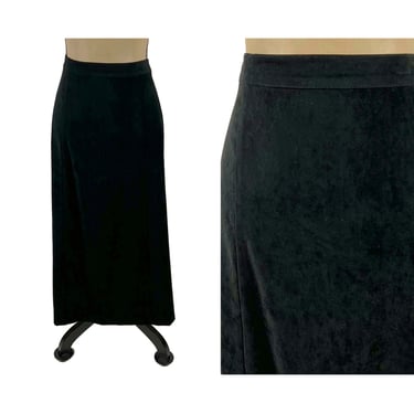 90s Plus Size Black Maxi Skirt, Long Black A Line Skirt, 32"-35" Brushed Polyester Ultrasuede, 1990s Clothes Women Vintage DRESSBARN 1X 