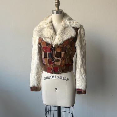 1970s patchwork rabbit fur cropped jacket 