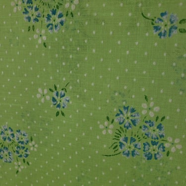 Vintage 1960's Floral Print Fabric / 70s Green Flocked Fabric 