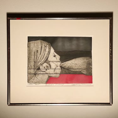 Jeffrey Dunn Modern Abstract Etching Titled "Kiss, Foot" - Rare Artist Proof - Listed Hawaiian Artist - 1970s Provocative Artwork 