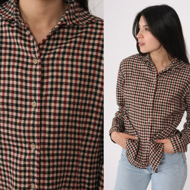 Givenchy Button Up Shirt Y2K Checkered Blouse Black Red Cream Cotton 00s Designer Long Sleeve Collared Top Vintage Small S 