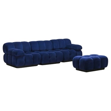 Contemporary Modular Deep Cobalt Blue Sofa & Ottoman Set