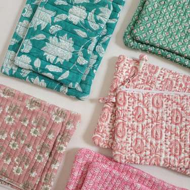 Quilted Block Print Pouch Set