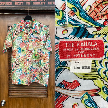 Vintage 1950’s “Kahala” Underwater Fish Silk Hawaiian Shirt -Deadstock- Original, Never Worn, 50’s Vintage Clothing 