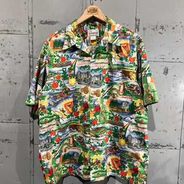 90s XL Reyn Spooner Hawaiian green Button-Up Shirt Cotton 1990s 1980s Vacation Tourist Florida Beach Shirt Ireland irish leprechaun 