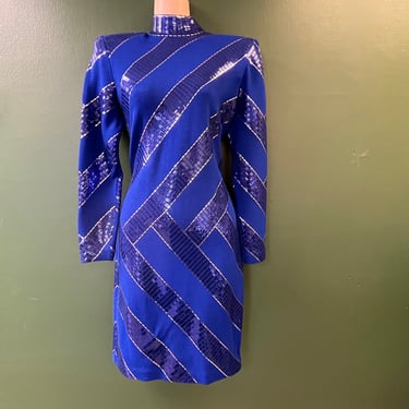 St. John knit dress mob wife blue and silver shimmer stripe small 