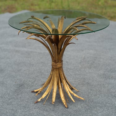 Hollywood Regency Italian Gold Gilt & Glass Circular or Round Side Table