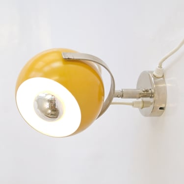 Vintage Koch & Lowy OMI Yellow Eyeball Wall Fixture Space Age Sconce Lamp Orb Chrome Adjustable Table Desk Accent Retro Light Studio Globe 