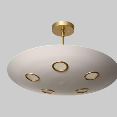 24 in. Enameled BRASS CONCAVE CHANDELIER, Stilnovo style 