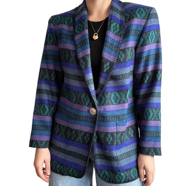 Vintage Womens 90s Blue Purple Southwestern Aztec Boho Blazer Jacket Sz S 