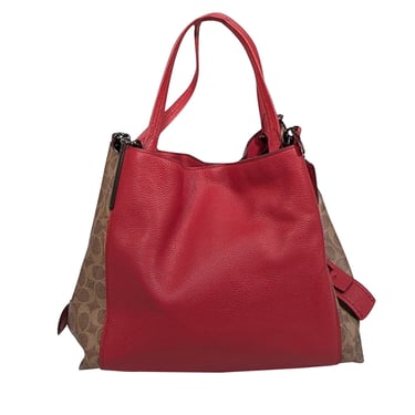 Coach - Red Pebbled Leather w/ Tan Monogram Coated Canvas Shoulder Bag