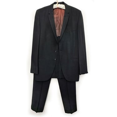 1960s Men's Black Suit Jacket & Trousers, 2 piece Matching, Pants, Rat Pack, Mid Century, Textured, 42" Chest, 1950's Sport Coat Vintage 