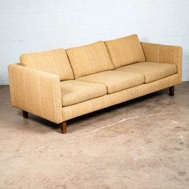 Mid Century Modern Sofa Couch Bed Yellow Tweed Solid Walnut 3 Seater American NM