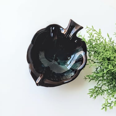 Vintage Redware Studio Art Pottery Leaf Shape Bowl/ Drip Glaze/ Trinket Ring Dish/ Rustic Farmhouse Country Cottage Mid Century Modern/Moody 