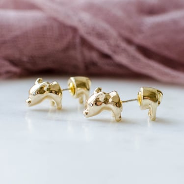 gold pig earrings, 3D animal stud earrings, zodiac earrings, bohemian nature cottage core gift for her, statement earrings 