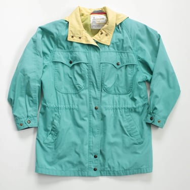 Vintage 80's / 90's London Fog Lightweight Jacket - Drawstring Waist - Removeable Hood - S/M - Turquoise / Teal 