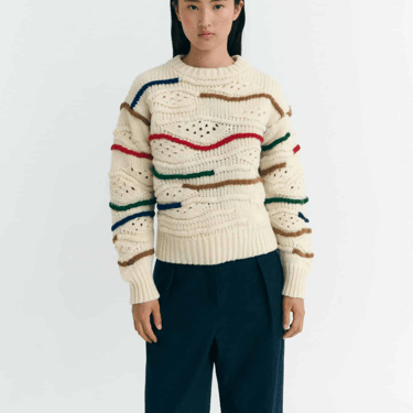Macrame candela knitted sweater, multicolor