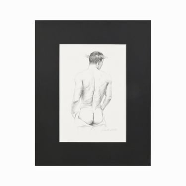 Graphite Figure Drawing on Paper Nude Man Vintage 