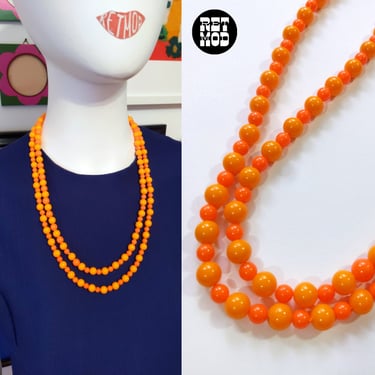 Great Colors - Vintage 60s 70s Orange Two-Tone Beaded Long Necklace 