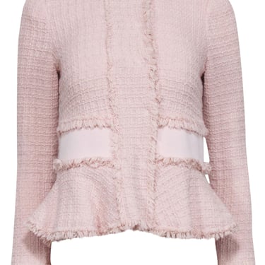 Rebecca Taylor - Light Pink Tweed Peplum Jacket w/ Fringe Trim Sz 2