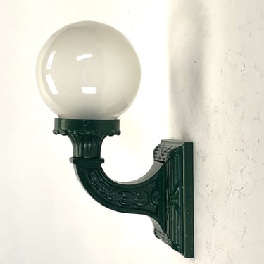 Restored Hunter Green Outdoor Light with Vintage Globe Shade, ca 1900 FREE SHIPPING 