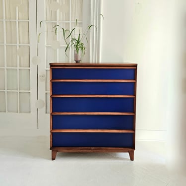 Tall Boy Dresser- Walnut & Blue Tall Boy Dresser- Walnut & Blue