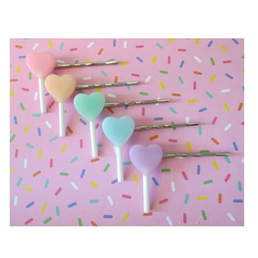 Lollipop Hair Clip - Cute Pastel Kawaii Heart Sucker Candy Barrette Bobby Pin 