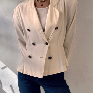 80s 'UXL' White Double Breasted Top / Medium - Large 