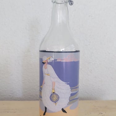 Vintage Ole Porcelain Top Glass Water Bottle - Made in Italy - Year Unknown 