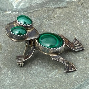 Vintage Native American Sterling and Green Malachite Stone Happy Frog Pendant / Brooch / Pin 