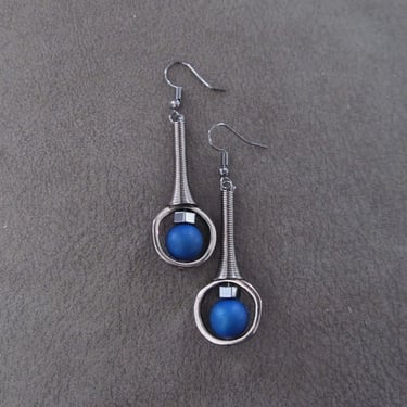 Mid century modern earrings blue agate and gunmetal earrings 