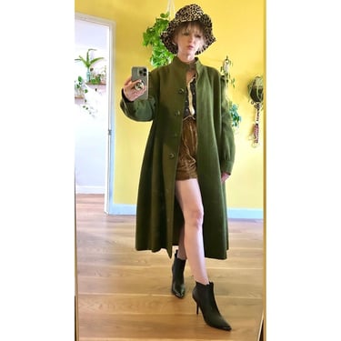 1960s Long Military Green Jacket 60s Wool Winter Coat Unisex Clothing Gender Neutral Clothes 
