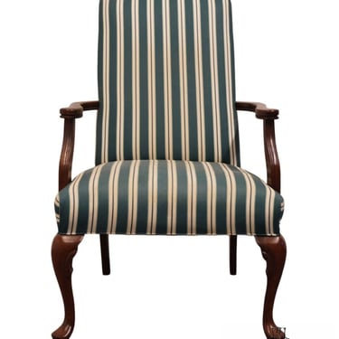 THOMASVILLE FURNITURE Collector's Cherry Traditional Style Green Stripe Upholstered Accent Arm Chair 