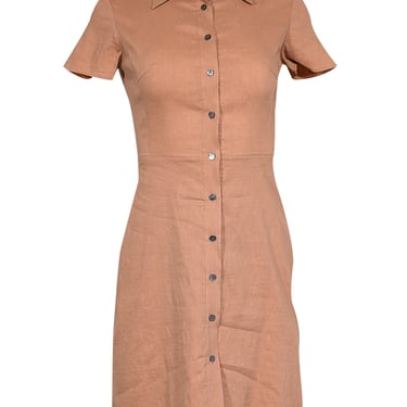 Theory - Salmon Pink Linen Blend Button Front Dress Sz 00