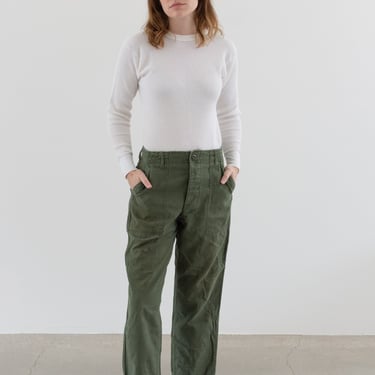 Vintage 28 Waist Olive Green Army Pants | Unisex Stained Holes Utility Fatigues Military Trouser | Button Fly | F455 